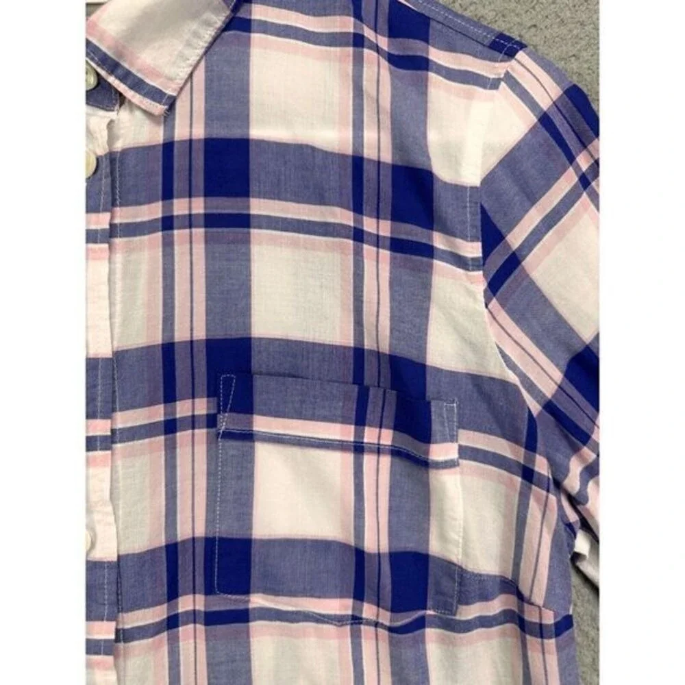 J Crew Button Up Shirt Womens Medium Purple Plaid Long Sleeve Pockets Ladies